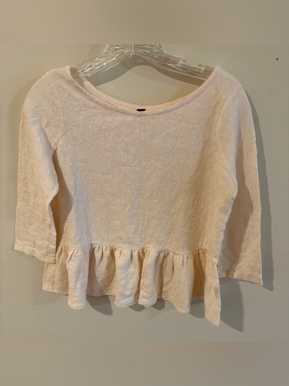 Free People Cream Textured Peplum Top
